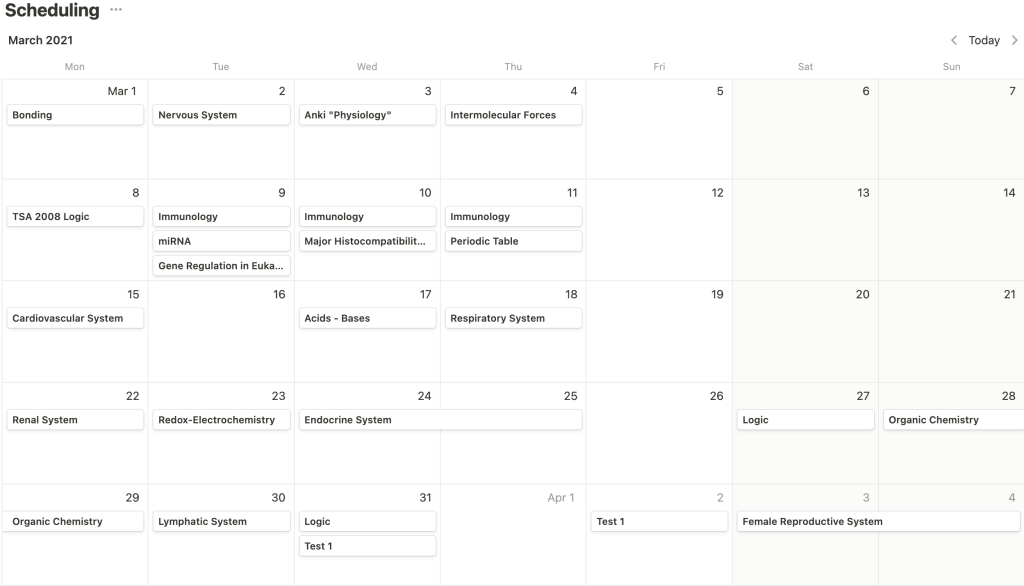 IMAT study schedule