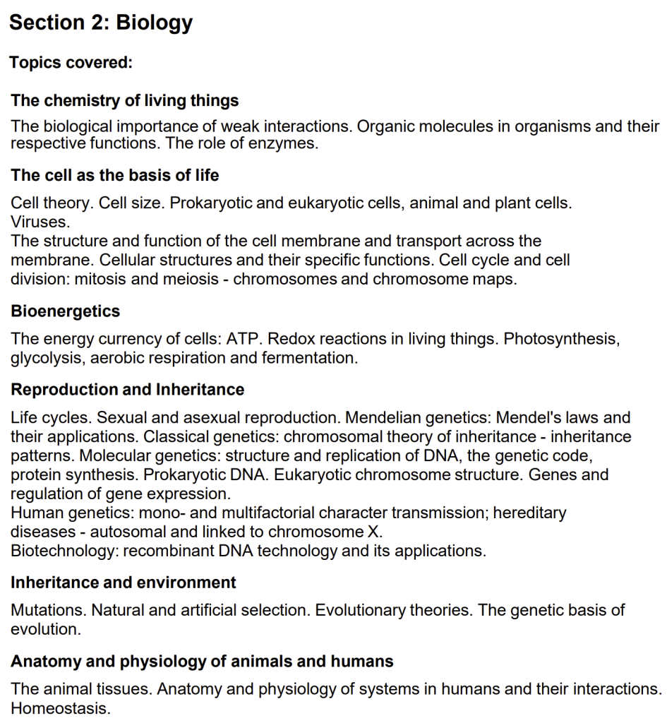 IMAT Biology Concepts